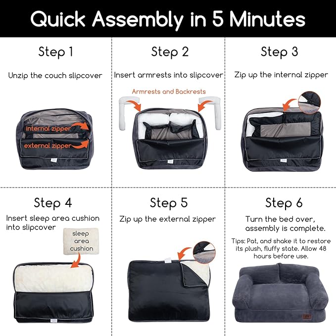 Hollypet Fluffy Plush Pet Sofa Soft Calming Pet Sofa Beds for Medium and Large Dogs, L, Gray