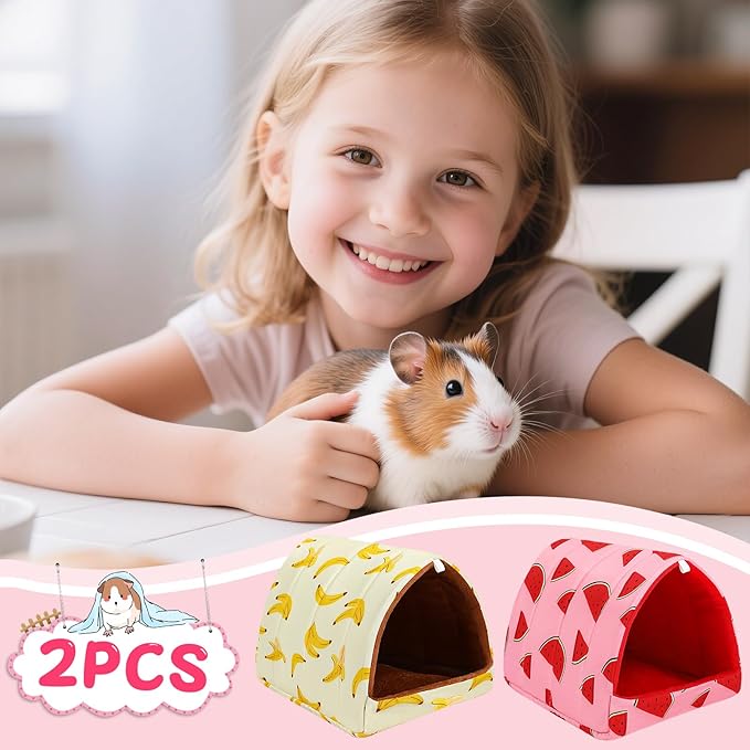 UPINS 2 Pack Guinea Pig Bed, Guinea Pig Hideout Washable Small Animal House Cage Accessories for Dwarf Rabbits Chinchillas Hamsters Hedgehogs Ferrets Bearded Dragons and Rats