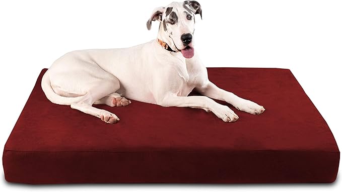 Barker Beds Giant Orthopedic Dog Bed for Large Dogs - 7" Thick Washable XL Mattress with Microsuede Cover - Durable Big Dog Bed - Water-Resistant, Machine Washable - Made in USA (Burgundy)