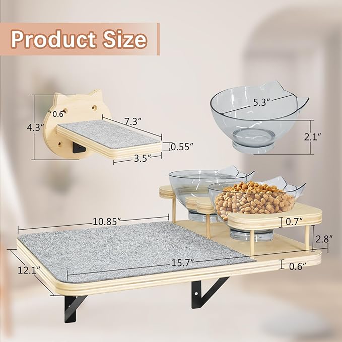 Y&ME YM Cat Wall Shelves and Perches - 3 Steps, Climbing Shelf, Scratch Post, 2 Food Shelves - Wall Mount Furniture