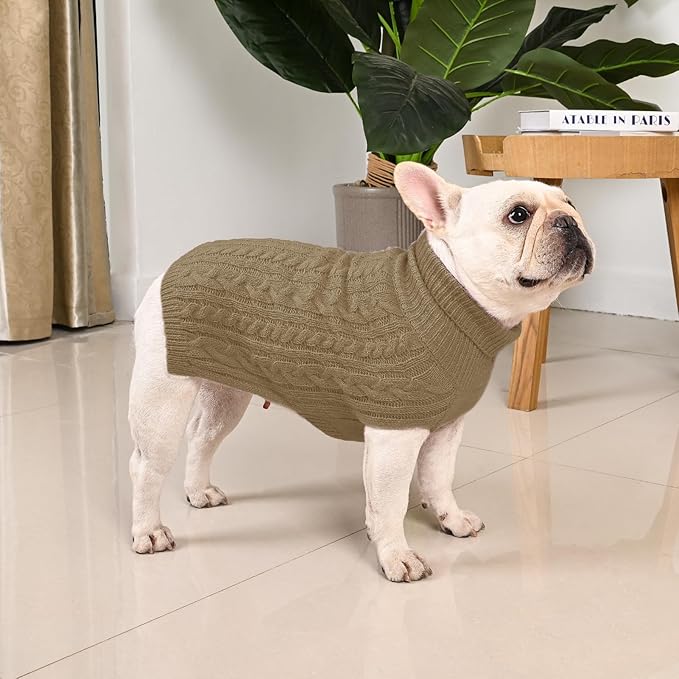 2 Pack Dog Sweaters for Medium Dogs Turtleneck Pullover Cable Knit Stretch Clothes French Bulldog Dachshund Boston Terrier Corgi Beagle Pug Boy Girl Pets Winter Clothes (L, Red & Brown)