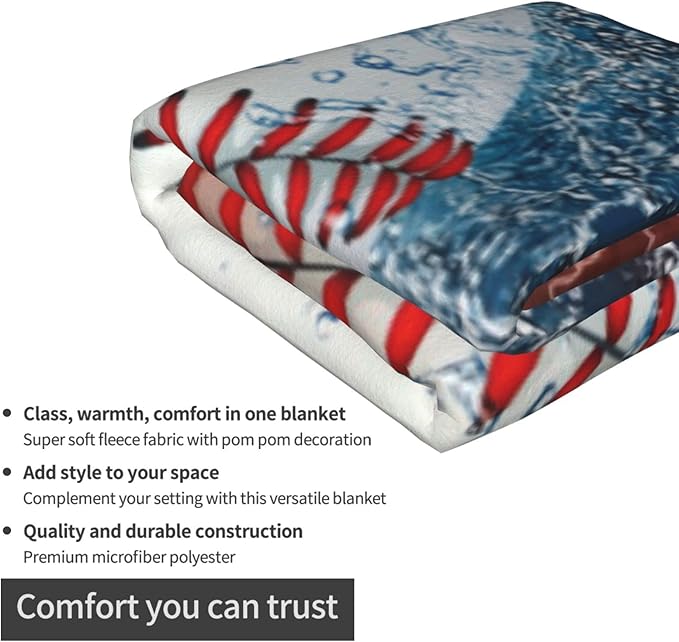 Baseball Printed Throw Blankets Lightweight Plush Fuzzy Cozy Soft Bedding, Fleece Throw Blankets All Season for Sofa Couch Bed 50x60 inches