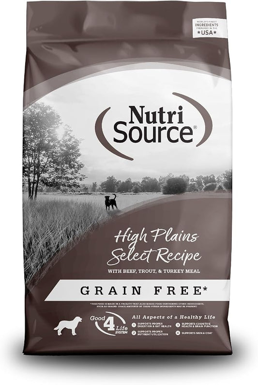 NutriSource High Plains Select Grain Free Dry Dog Food, Beef, Trout and Turkey Meal, 12LB