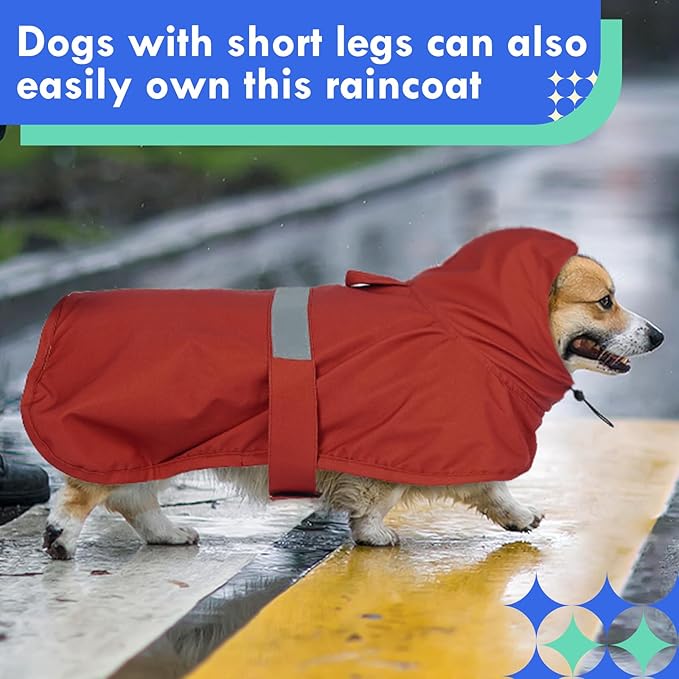 MIGOHI Dog Rain Jacket, Waterproof Rain Coat for Dogs | Outdoor Dog Raincoat with Hood, Windproof & Breathable, Reflective Strips for Safety, Red, M