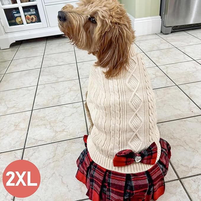 KYEESE Dog Sweater Stretchy Dogs Clothes Soft Turtleneck Pet Sweater Dress Pet Coats with Bowtie Thick Knitwear Warm Pullover Dog Sweaters for Medium Dogs Girl for Cold Weather Winter