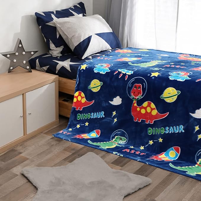 Glow in The Dark Dinosaur Blanket Gifts for 1-10 Year Old Boys,Dino Soft Kids Blankets,Dino Party Blankets,Luminous Toys Birthday Christmas Halloween Thanksgiving Easter Gifts,60 x 50in