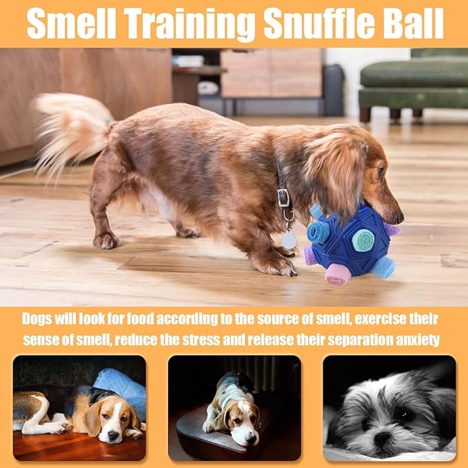 Dog Snuffle Ball-Interactive Puzzle Dog Toys Encourage Natural Foraging Skills Slow Feeder for Training and Stress Relief, Cloth Strip Hiding Food Chew Toys for Any Size Dogs