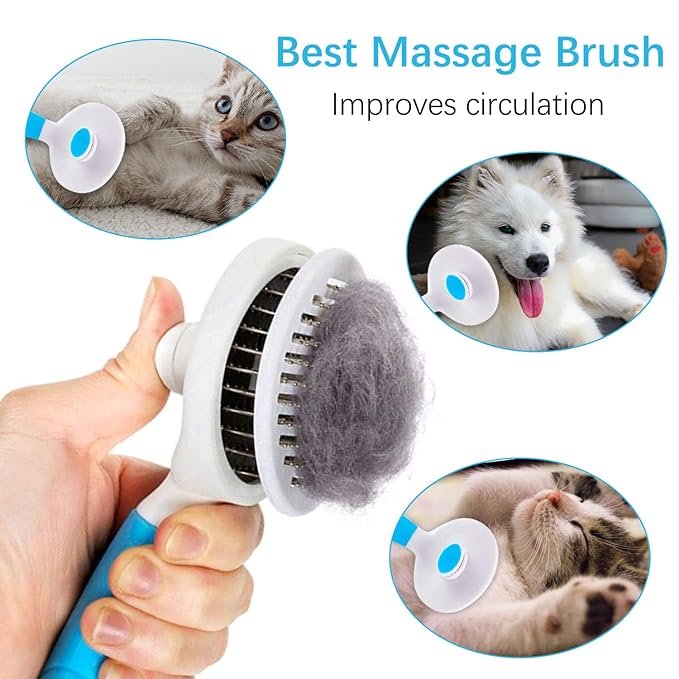 Cat Self Cleaning Slicker Brush, Pets Skin Friendly Grooming Tool for Shedding Massages Dogs Cats Hair Brushes Easy to Remove Loose Undercoat with Long or Short Hairs for Pet All Hair Type-UPGRADED