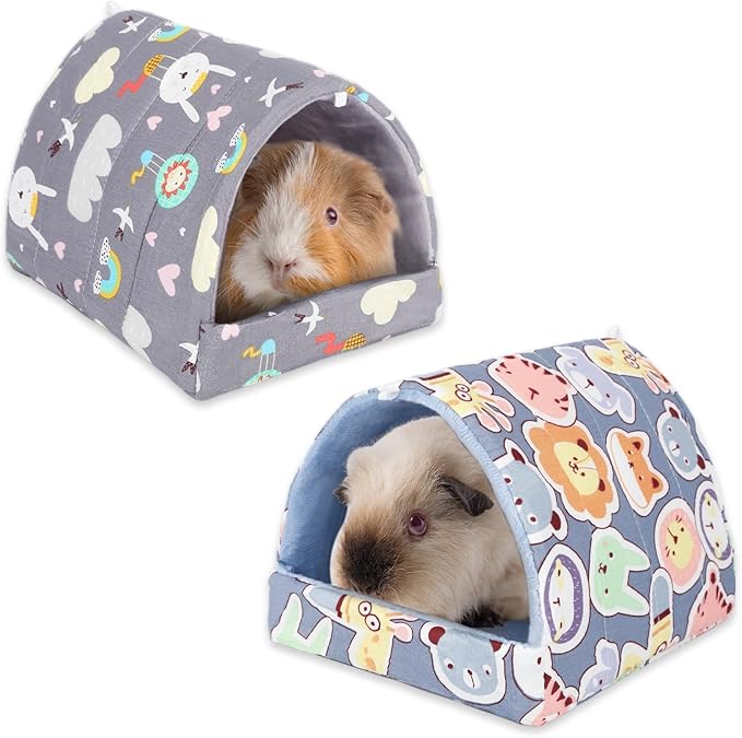 UPINS 2 Pack Guinea Pig Hideout,Guinea Pig Bed Washable Small Animal House Cage Accessories for Mouse Chinchillas Hamsters Hedgehogs Ferrets Bearded Dragons and Rats