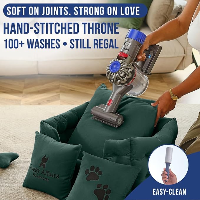 Luxury Dog Bed Chesterfield – Handcrafted Velvet Throne for Dogs | Joint Support, Calming & Temp-Regulating Comfort | Durable 5+ Years, Anti-Claw, Washable 100+ Times – XS, Green