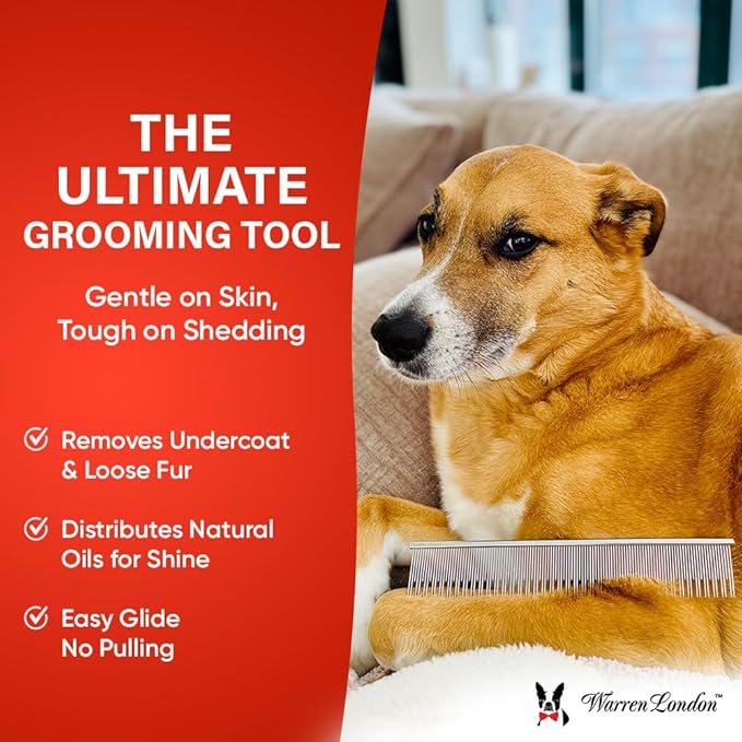 Warren London Carding Pro XL Comb 9in | Copper Grooming Comb with Dual-Length Teeth | Removes Undercoat, Loose Fur, and Dander | Groom like a Professional