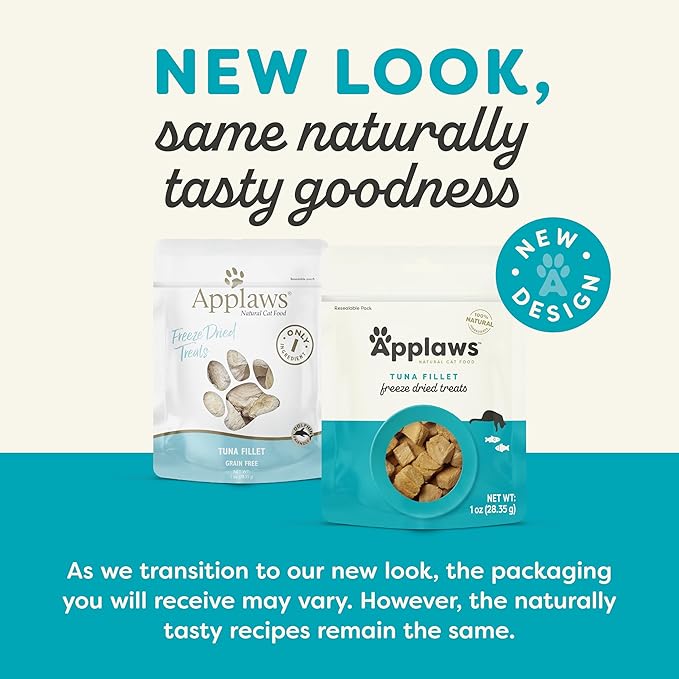 Applaws Natural Freeze-Dried Cat Treats, Single-Ingredient, High Protein, Grain-Free, Healthy Snack for Cats, Natural Cat Food Topper, Tuna Fillet (8 x 1.0oz Bags)