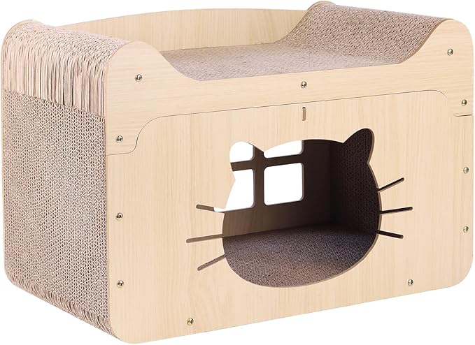 Cat Scratcher House,20x10.6x13.4 Cardboard Cat House,Large Scratch House for Indoor Cats,Scratchable in and Out,Suitable for 2 Cats Household,Anti-Scratch and Protect Couch,Easy to Assemble,Sturdy