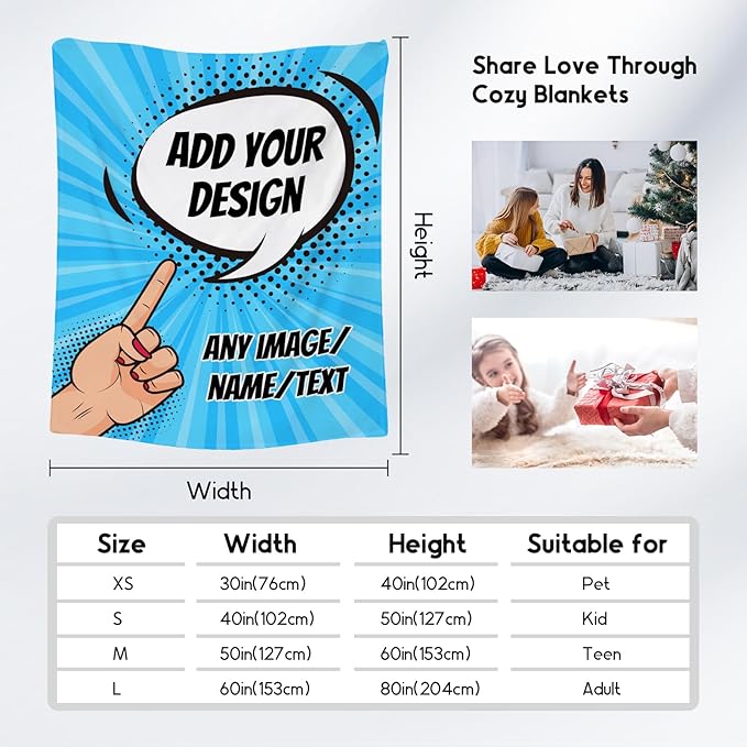 Personalized Photos Blanket - Custom Picture Blankets Gifts for Boys Teens Men - Lightweight Cozy Fleece Throw for Couch, Office - 4 Sizes