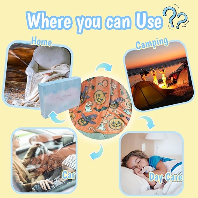 Cute Halloween Pumpkin Blanket for Kids/Teens/Women/Men, Glow in The Dark Throw Blankets Soft Plush Fleece, Spooky Blanket for Boy/Girls/Toddler, Day Care Home Travel Use, 60"*50", Orange