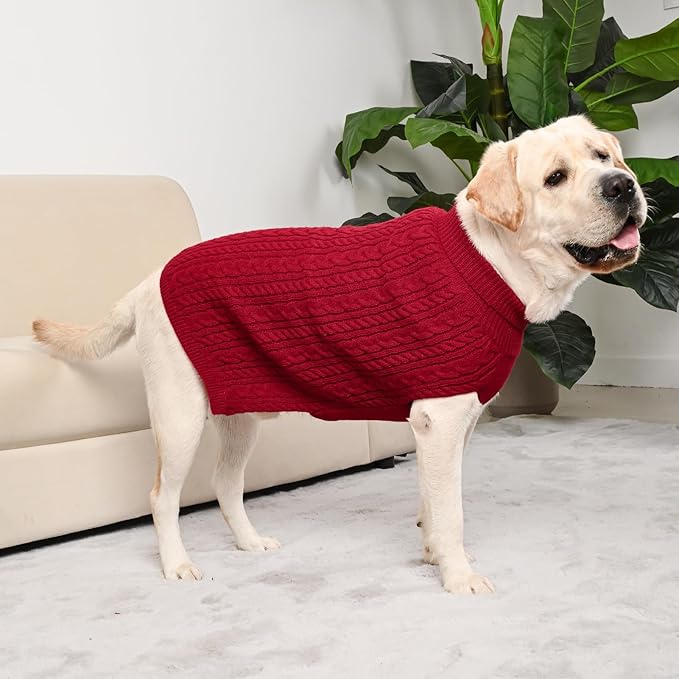 2 Pack Dog Sweaters for Big Dogs Turtleneck Pullover Cable Knit Large Size Stretch Clothes Pitbull Labrador Bulldog Doberman Boy Girl Pets Winter Clothes (XL, Red & Brown)