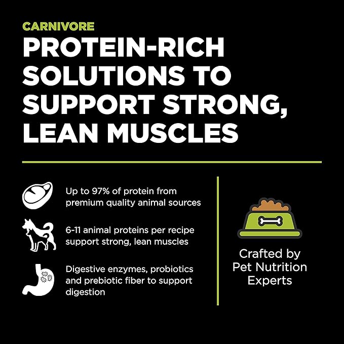 Go! Solutions Carnivore, Grain-Free, Protein Rich Dry Dog Food, Chicken, Turkey and Duck Puppy Recipe, Small Kibble, 12 lb Bag