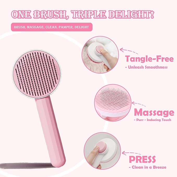 3PCS Pink Cat Grooming Kit, Nail Clipper Trimmer and Nail File, Brush for Shedding, Comb for Long Haired Cats, Pet Supplies and Essentials, Gifts for Cat Lover