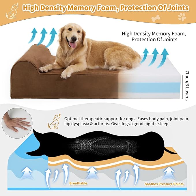 Orthopedic Dog Beds for Large Dogs, 7" Memory Foam Dog Beds with Waterproof Liner, Chew Proof Microsuede Cover, Removable and Washable, Nonskid Bottom, 52"x36"x7" XL Chocolate
