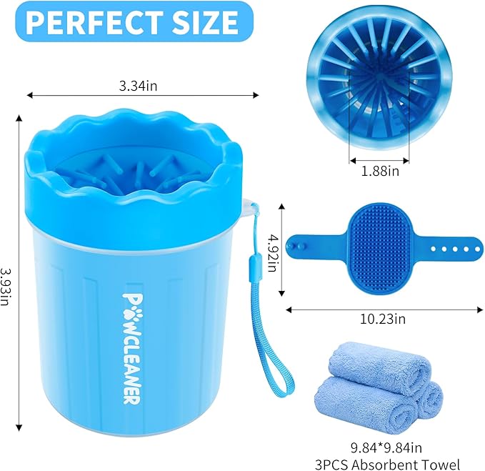 Comotech Dog Paw Cleaner, Portable Dog Paw Washer with 3 Absorbent Towels, Pet Cleaning Silicone Brush for Small Breed Dogs(Blue)