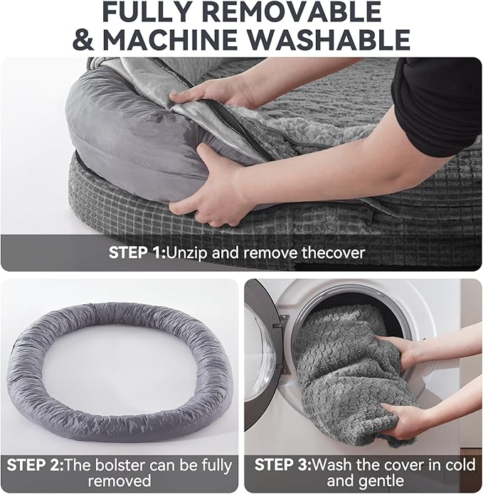 JOEJOY Orthopedic Dog Bed for Large Dogs, Egg-Crate Memory Foam Pet Bed with Bolster Sides, Waterproof Lining, Removable Washable Cover & Non-Slip Bottom, Grey