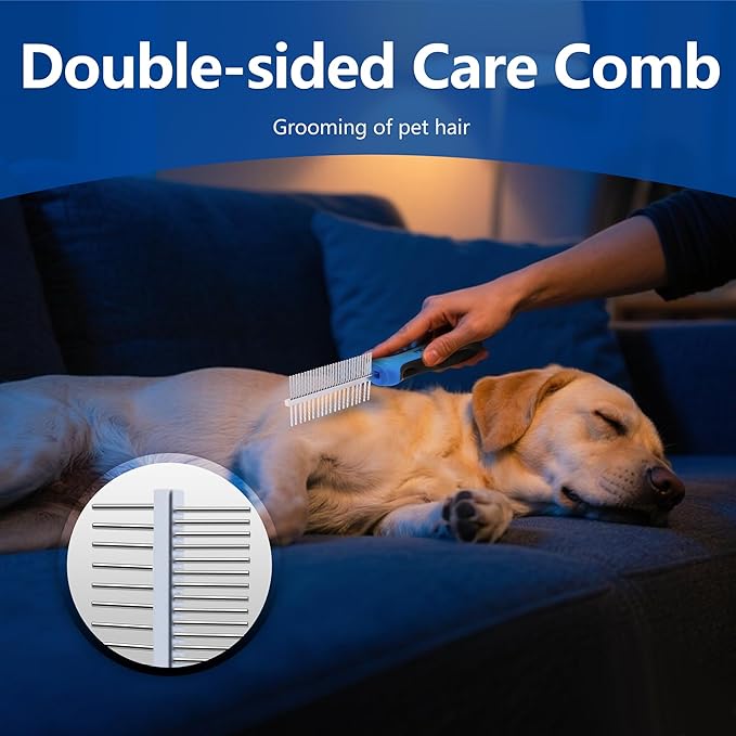 Pet Grooming Set with Shedding Brush and Dematting Comb,Brush for Long-haired Dogs,Dog Shedding Brush,Stainless steel teeth remove tangled hair,Pet Grooming Tools-Large