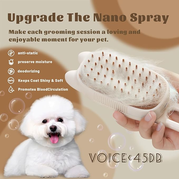 Cat Brush Cat Steam Brush Rechargeable Steamy Pet Grooming For Shedding, Water Spray Massage Brushs, Dog Hair Removal Self Cleaning Brushs Steamer Wet Spa Comb (Beige)