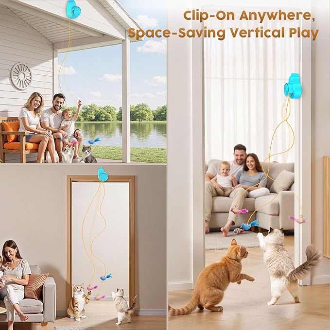 Interactive Cat Toys for Indoor Cats - Automatic Flying Bird & Mouse Wand Enrichment Toy, Hands-Free or Handheld USB-Rechargeable Safe Play Chase Exercise for Bored Kittens and Adult Cats