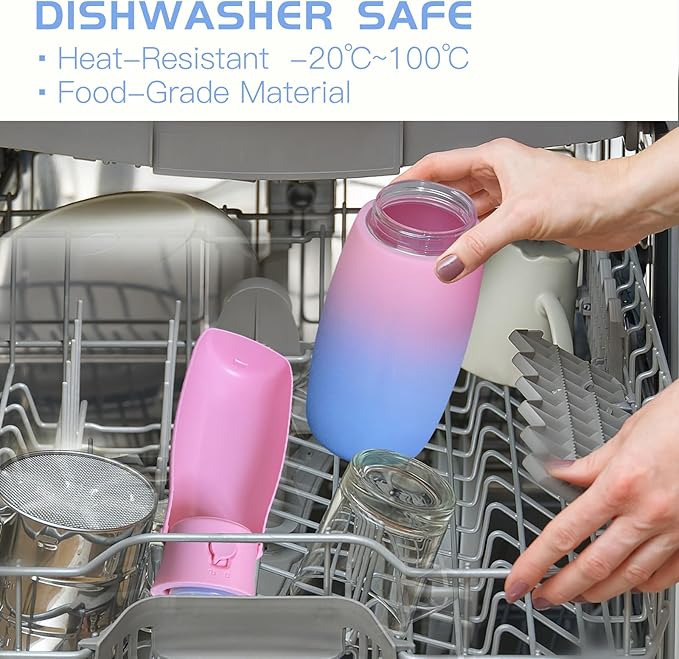 Dog Water Bottle Portable 19Oz, Food Grade Material Portable Dog Water Bowl Dispenser for Small Medium Large Dogs, Pet Essentials for Outdoor Walking Traveling, Dog Gifts (Pink&Blue)