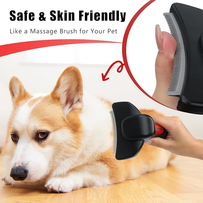 HOP Dog Deshedding Brush for Short Haired Dogs Cats Pets Professional Deshedding Tool Anti-Slip Handle & Detachable Head Highly Effective Deshedder Grooming Home of Paws(Black_M)