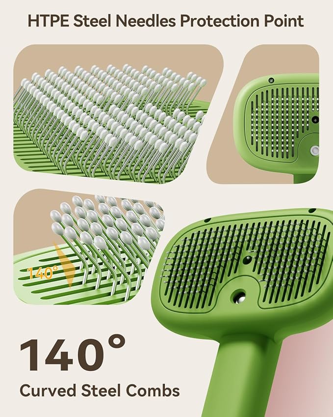 ROJECO 3-in-1 Pet Steam Brush for Cats&Dogs - Detangling Comb with Adjustable Mist, Handheld Deshedding Grooming Tool for Long/Short Hair, Massage Brush & Shedding Control Gift,Cordless (Green)
