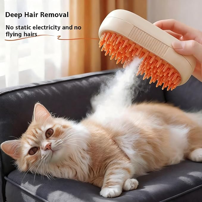 4 in 1 Cat steam brush, USB-Powered Pet Steam Brush for Dogs & Cats | Instant Fog Deshedding Tool, Reduces Shedding & Flyaway Hair | Gentle Grooming Brush for Dog & Cat Hair Loss Control (Orange)