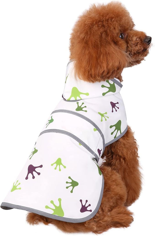 Dog Raincoat for Small Dogs Puppies Waterproof Hooded Rain Jacket with Reflective Strips Leash Hole & Poncho Adjustable Fit (FrogPaw,S)