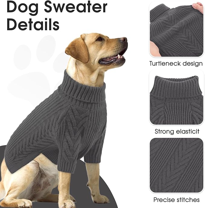 X-Large Dog Sweaters, Pet Sweaters for Extra-Large Dogs, Pets Sweatshirt Apparel Turtleneck Pullover Winter Pitbull, Labrador Retriever (Darkgrey, XL)
