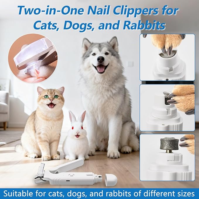 2-in-1 Led Cat Dog Nail Clipper & Nail Grinder with Lights,Rechargeable Pet Nail Trimmers with Nail File,Protective Guard,Quick Sensor,Pet Claw Clippers for Large Medium Small Dogs Cats Rabbits