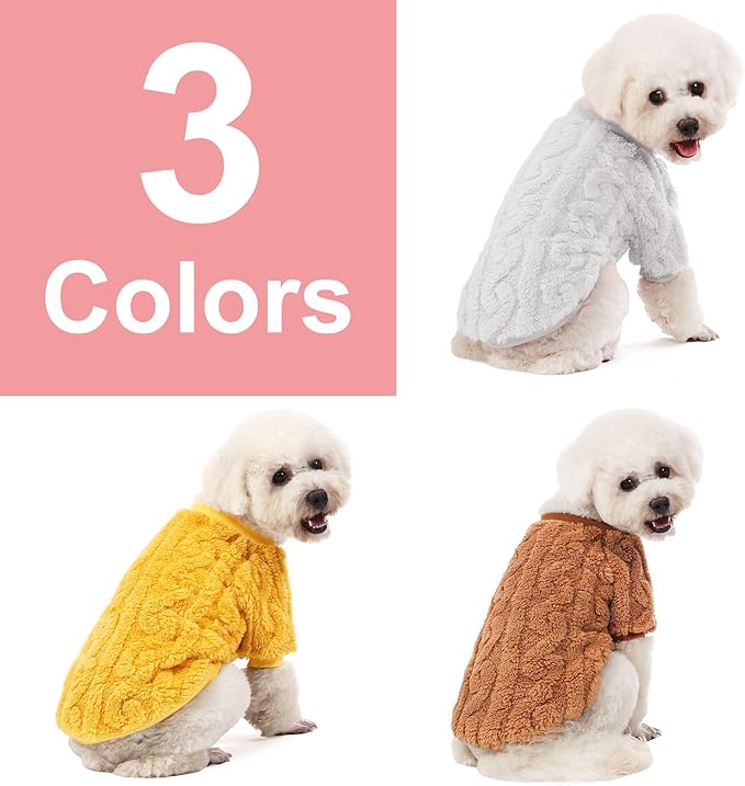 Dog Sweater, 3 Pack Dog Sweaters for Small Dogs or Cats, Girl or Boy, Warm Dog Clothes Shirt Coat for Winter Christmas (Beige, Coffee, Yellow, XX-Large)