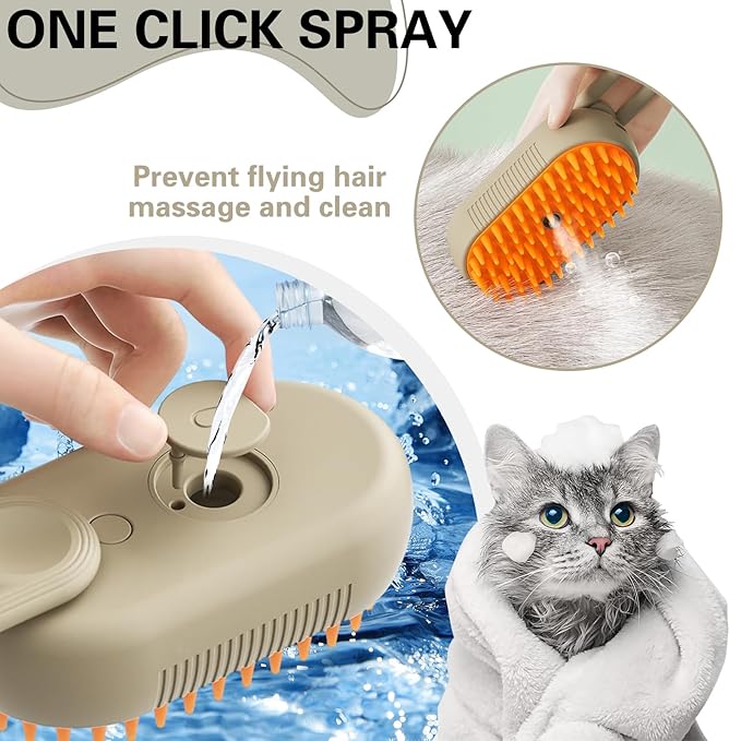 Steamy Pet Brush - Convenient Hair Removal, Easy Collection, Massage Function - Ideal Steam Brush for Cats! (White)