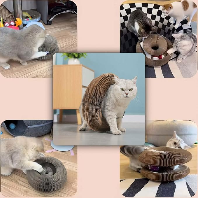 Cat Toy, Magic Organ Cat Scratch Board, Compact Cats Accordion Toy, Interactive Cardboard Cat Scratcher Pad Toys with Bell Ball for Indoor Exercise