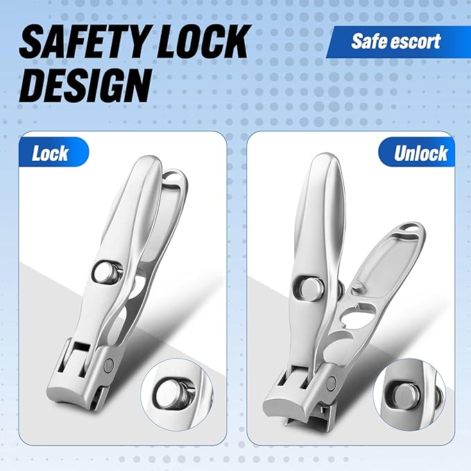 German Nail Clippers, Premium Stainless Steel Wide Jaw Anti Splash Design,Ultra Sharp Heavy Duty Clippers with Ergonomic Lever,Perfect for Men,Women, and Seniors(Silvery)