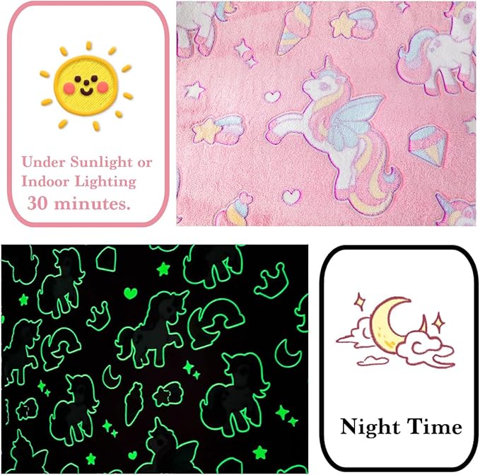 Best Gift Halloween Unicorns Gifts Glow in The Dark Blanket Unicorns Gifts for Girls,Toys for 2 3 4 5 6 7 8 9 10 Year Old Girl Gifts,Soft Kids Blankets for Birthday Valentines Best Gifts,50"x60" Pink