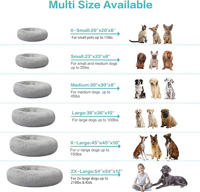 SAVFOX Plush Calming Dog Beds, Donut Dog Bed for Small Dogs, Medium, Large & X-Large, Comfy Cuddler Dog Bed and Cat Bed in Faux Fur, Washable Dog Bed, Multiple Sizes XS-XXL