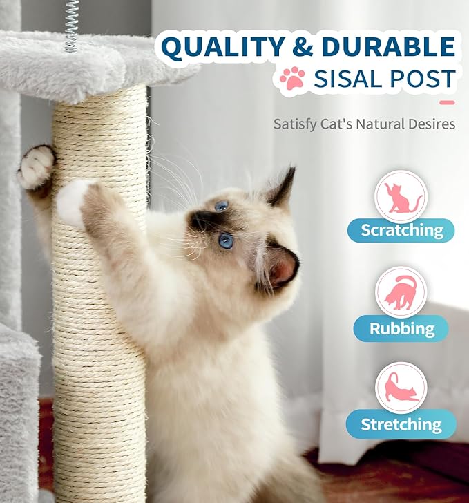 Made4Pets Cat Tree, Carpet Cat Tower Grey for Indoors Cats, Cute Wood Kitty Condo with Scratching Post and Pad, 29" Multi-Level Modern Activity Climbing Furniture for Small and Medium Cats