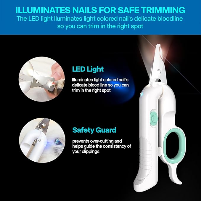 PAKEWAY Dog Nail Clippers with LED Light - Pet Nail Trimmer and File for Large Dogs, Small Dogs, Puppies, Cats, and Rabbits