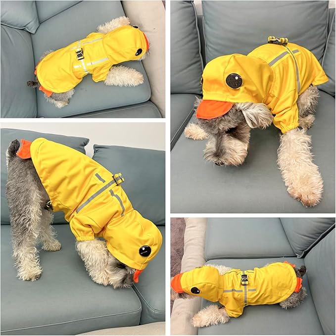 BEAUTYZOO Dog Raincoat Hooded Slicker Poncho, Waterproof Windproof Rain Jacket Hood with Harness Built in, Adjustable Reflective Duck Design Rain Coats for Small Medium Dogs Puppies, Yellow Size XS