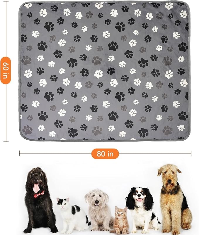 Waterproof Dog Blankets Pet Blanket 60"x80", Soft Fluffy Sofa Car Bed Protector, Reversible Sherpa Fleece Dog Blanket for Large Dogs (Dark Grey-Paws)