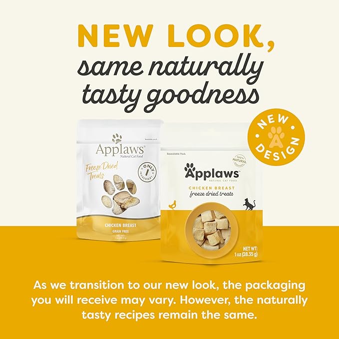 Applaws Natural Freeze-Dried Cat Treats, Single-Ingredient, High Protein, Grain-Free, Healthy Snack for Cats, Natural Cat Food Topper, Chicken (8 x 1.0oz Bags)