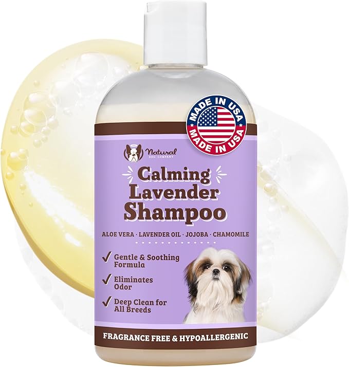 Natural Dog Company Calming Lavender Shampoo – Hypoallergenic, Sulfate & Paraben Free – Aloe Vera & Chamomile Soothing Wash for Sensitive, Stressed & Itchy Dogs – All Breeds & Ages – 12 oz