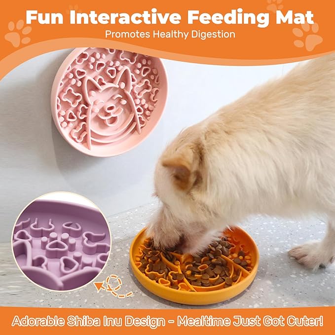 Slow Feeder Dog Bowl, Pet Food Mat with Silicone Base Non-Slip, Healty Eating for Fast Eaters,Easy Clean Dishwasher Safe,for Small Medium Dogs Cats(Dark Yellow)