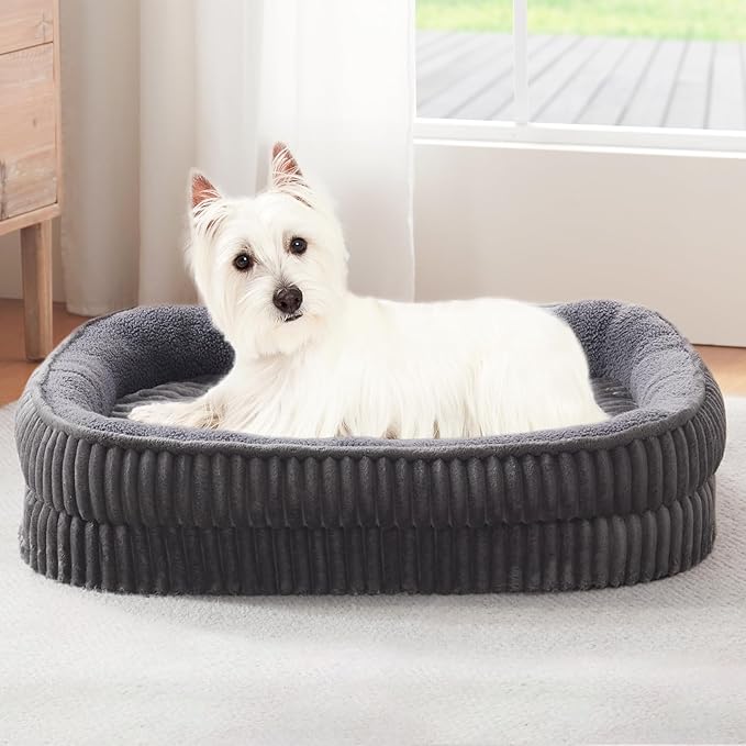 Orthopedic Dog Bed for Small Dogs Breeds, High Density Egg Crate Foam Dog Sofa Beds,Oval Kennel Bed, Pet Couch Bed with Four Sided Bolster, Removable Washable Cover& Non-Slip Bottom