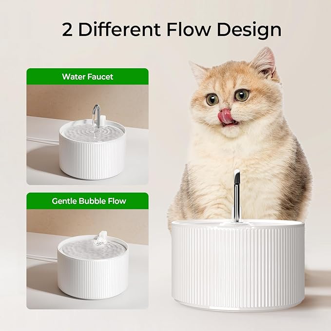 Ceramic Cat Water Fountain, 2.2L/74oz Cat Fountains for Drinking Indoor, Automatic Pet Water Dispenser with Ultra-Quiet Pump and Replacement Filter, Kitty Watering Supplies, Easy Clean BPA-Free